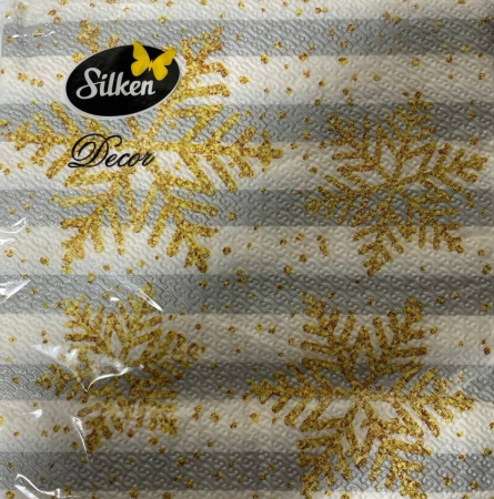 "Silken" Новорічні серветка орнамент сніжинка мікс 2шар.16шт.