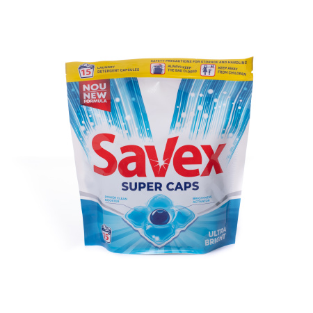 Концентрований дозований засіб (капсули для прання) ТМ SAVEX Super Caps Ultra Bright 15шт