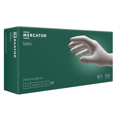 рукавички латексні припудрені захисні одноразові MERCATOR Latex M (Малайзія), RP11001003