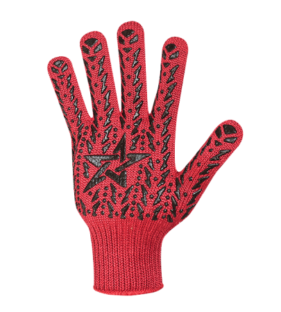 4040 арт. Долоні Рукавички "Зірка" трикотажні робочі червоні з пвх 7 клас 11 розмір 