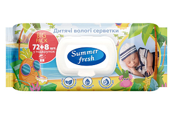 Вологі серветки  дитячі Summer Fresh ромашка, 80 шт