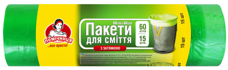 @Мішки для сміття ТМ"Помічниця" із затяжками 60л 15шт сині (30)