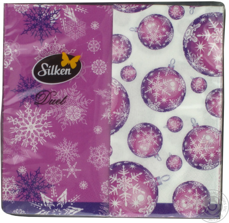 "Silken" Duet серветка Новорічні Кулі-Сніжинки (пурпурні) 3шар. 20шт.